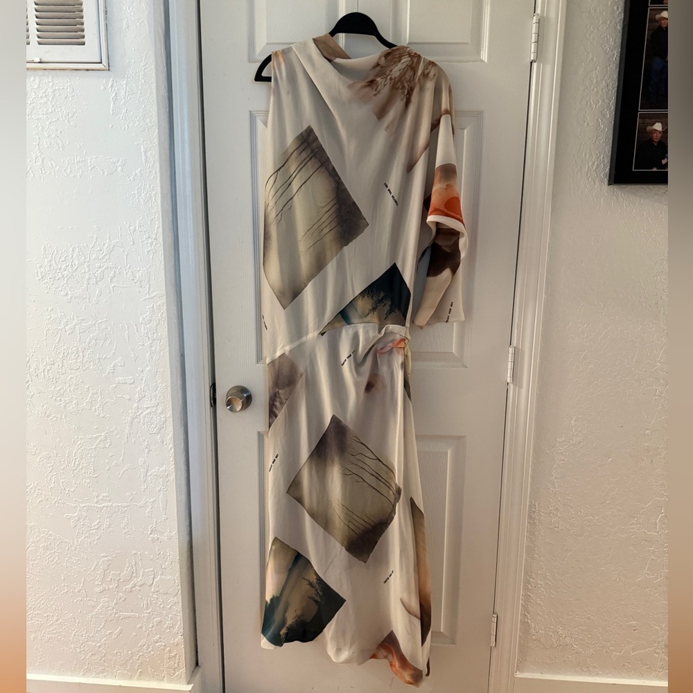 ZARA ZW COLLECTION PRINTED ASYMMETRIC DRESS Abstract Print Large NWT - Picture 10 of 10